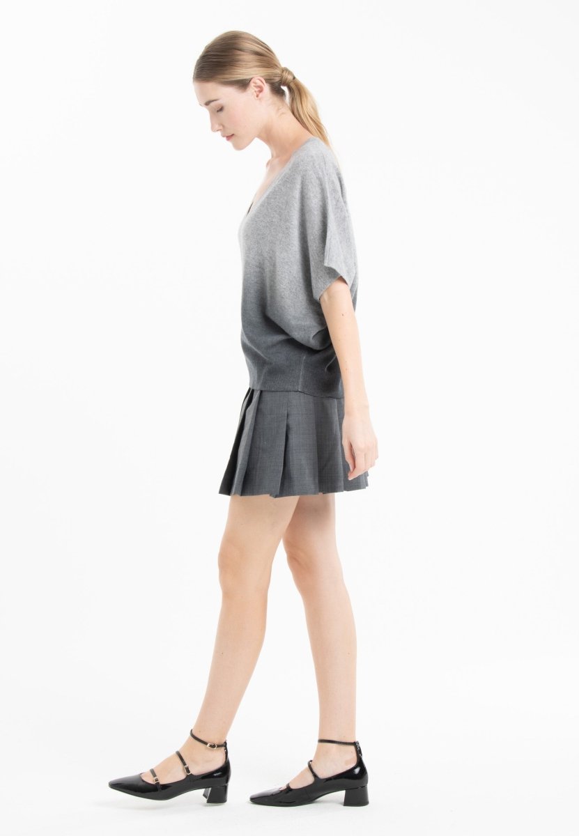 Women's light grey & charcoal grey tie-dye cashmere batwing V-neck jumper - RIA 7B