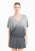 Women's light grey & charcoal grey tie-dye cashmere batwing V-neck jumper - RIA 7B